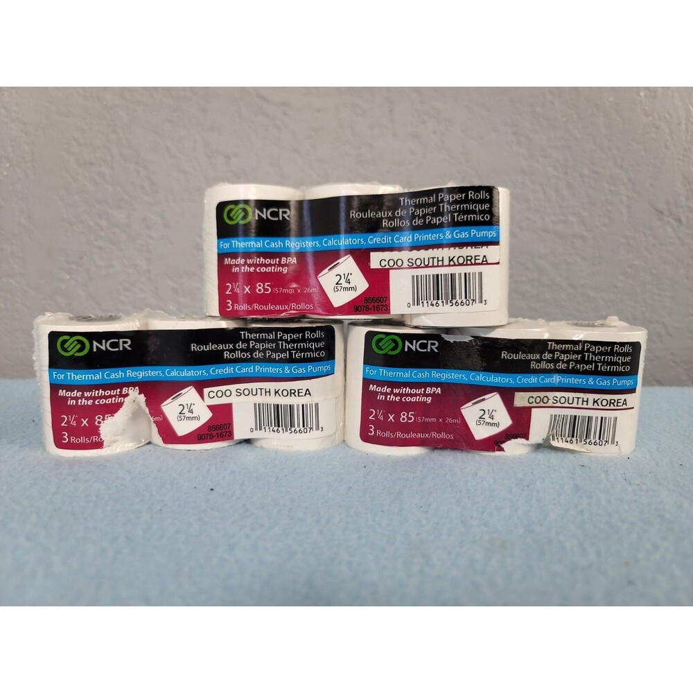 NCR Thermal Paper Calculator Rolls, 2 1/4” x 85’ Lot of 3 Packs